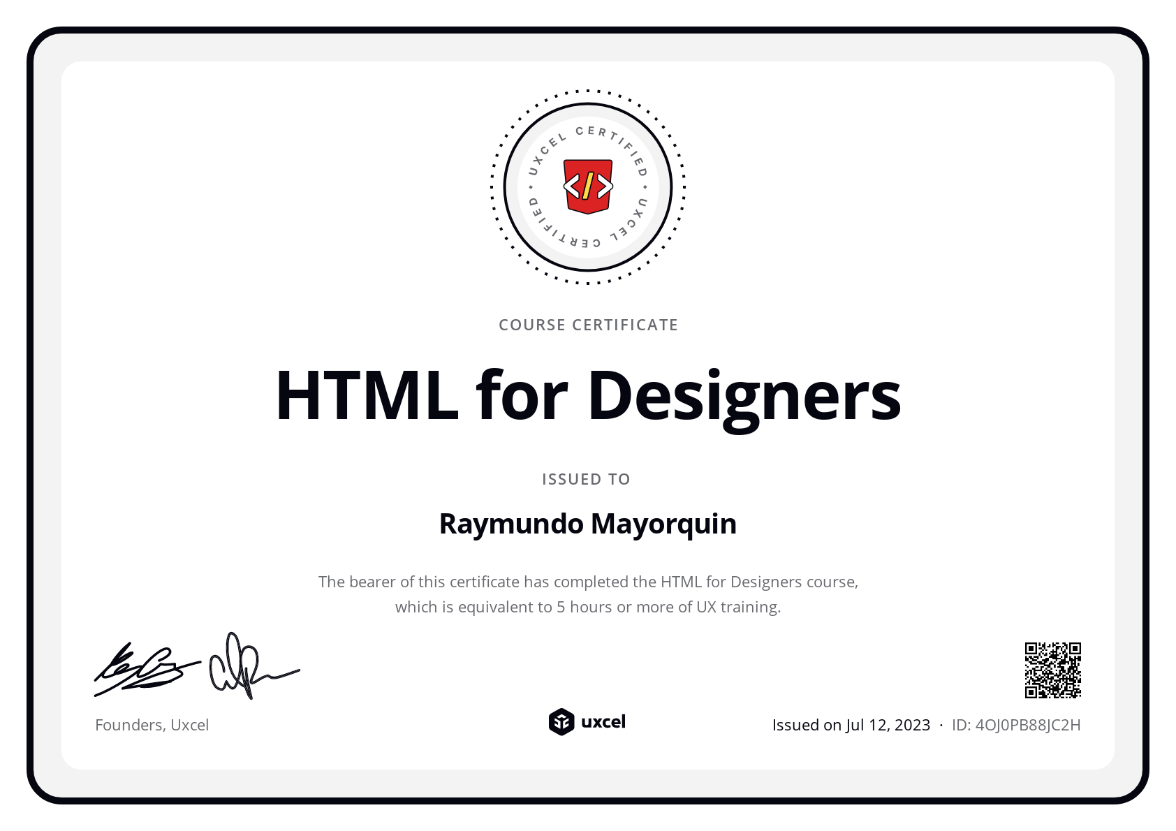 Raymundo Mayorquin's certificate